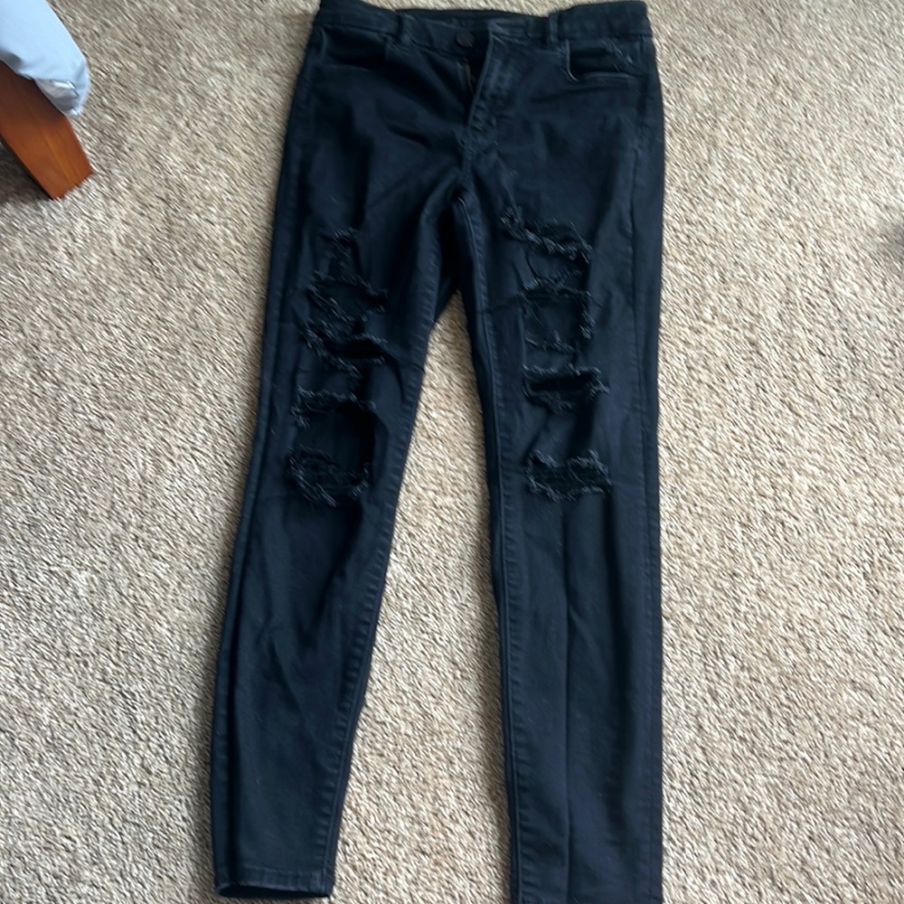 Distressed black stretch skinny Jean